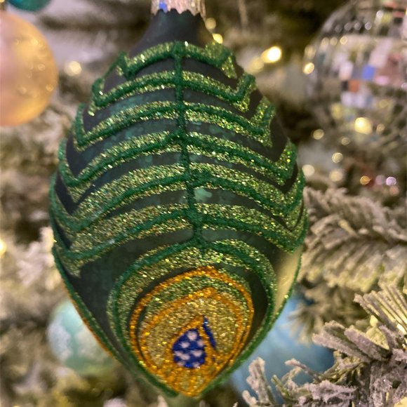 CHRISTMAS ORNAMENT Peacock Feather Motif Ornament Handmade 5" High Pretty - Picture 3 of 4